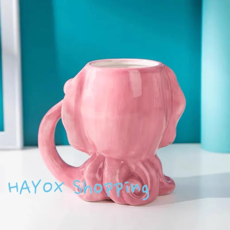 Funny Pink Octopus Ceramic Coffee Mug with Tentacle Handle Handcrafted Novelty 3D Coffee Cups Unique Birthday Gift for Friends