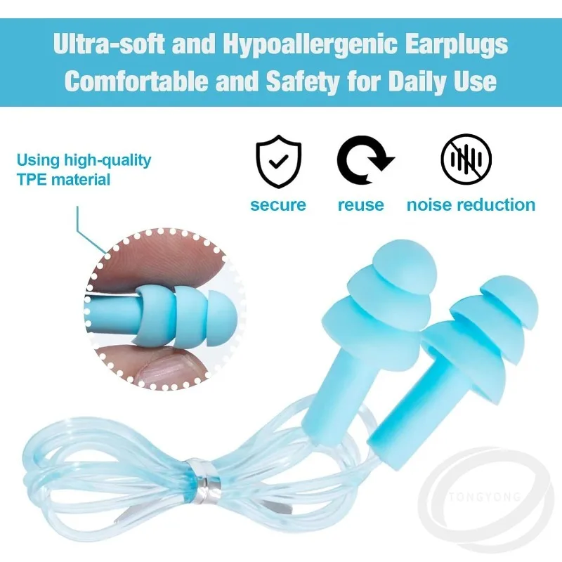 6 쌍 로프가있는 부드러운 소음 방지 귀 플러그 방수 귀 플러그 어린이를위한 수영 성인 귀 보호기 재사용 가능한 귀마개