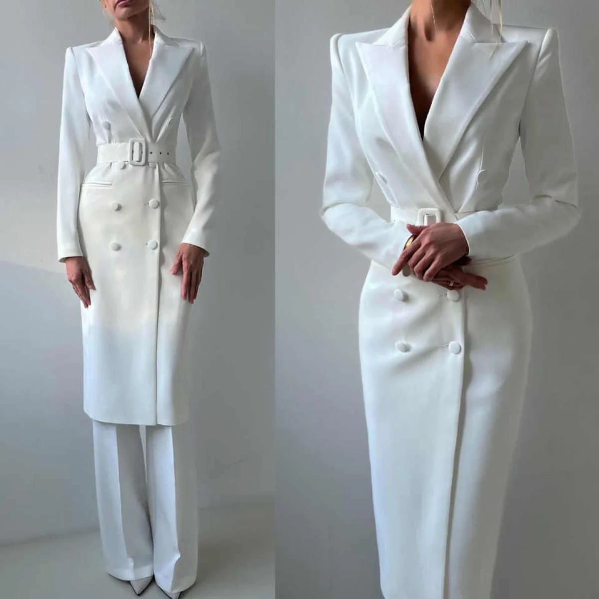 

Designed Women Long OverCoat Slim Fit 2 Pieces Double Breasted Peaked Lapel Formal Business Gown Casual Prom Customized