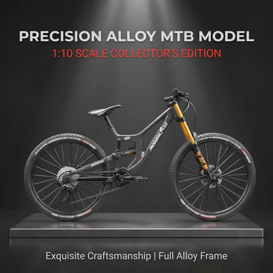 1:10 Scale Full Alloy Frame Downhill Mountain Bike Model Full Suspension Diecast Collectible Miniature Realistic Toy Gift Decor