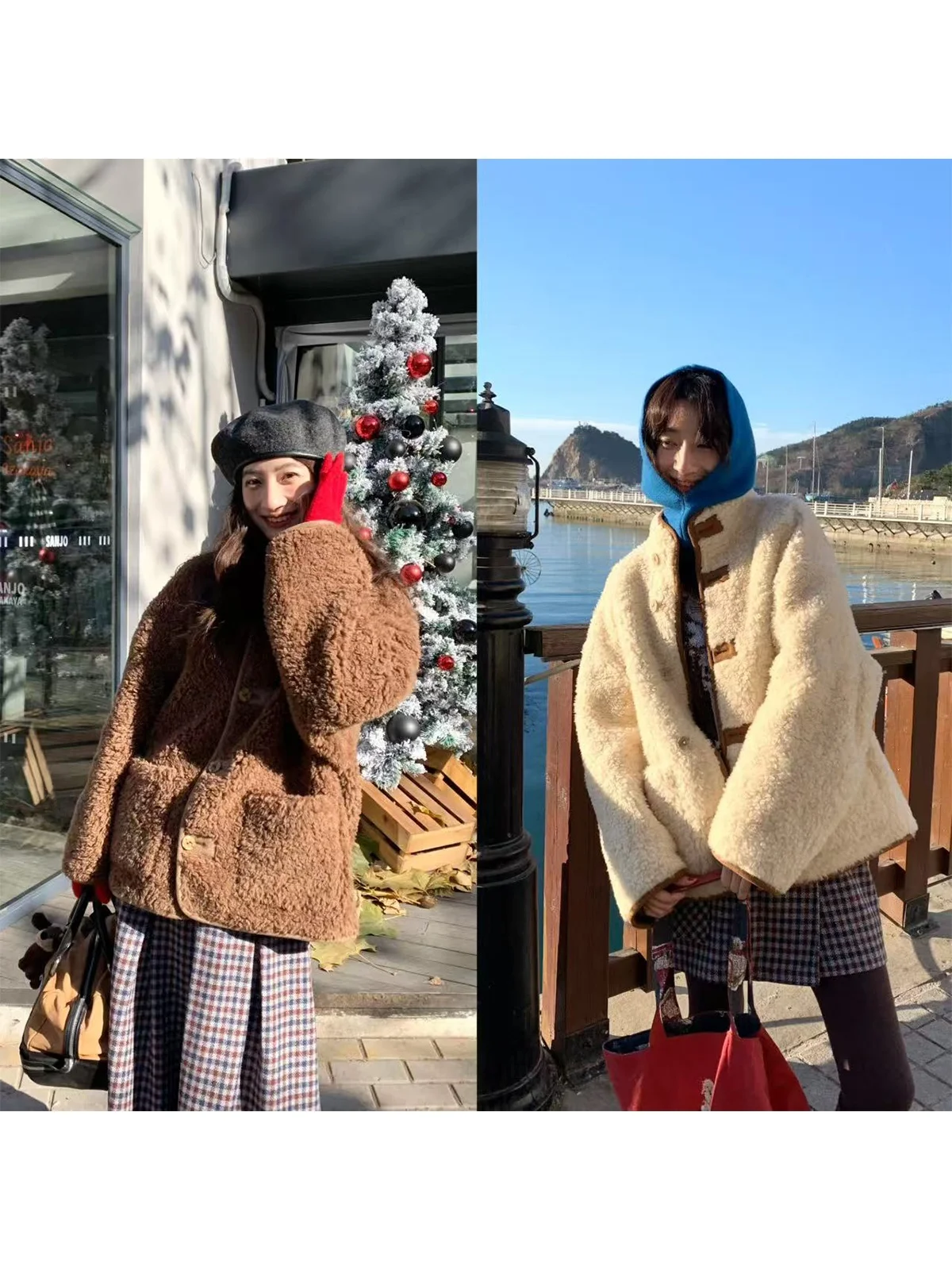 

Tetu STUDIO 2025SS High Quali Double-Sided 00 Lamb Fur Leather Jaet Youth Casual Sle Long Sve Mid-Length Coat