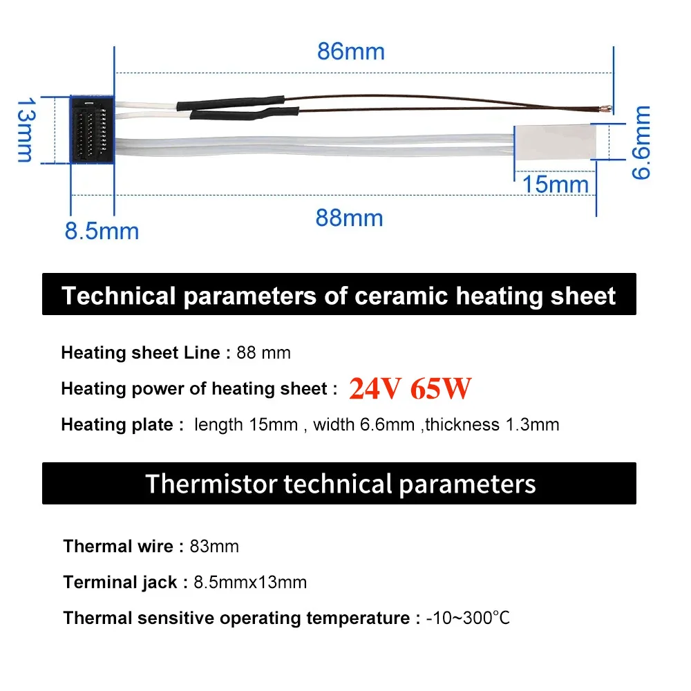 24v 65w Heating Tube For Bambu Lab P1P Thermistor P1S  Ceramic Cartridge Heater for Bambulabs X1 X1-Carbon Thermistor 100K NTC