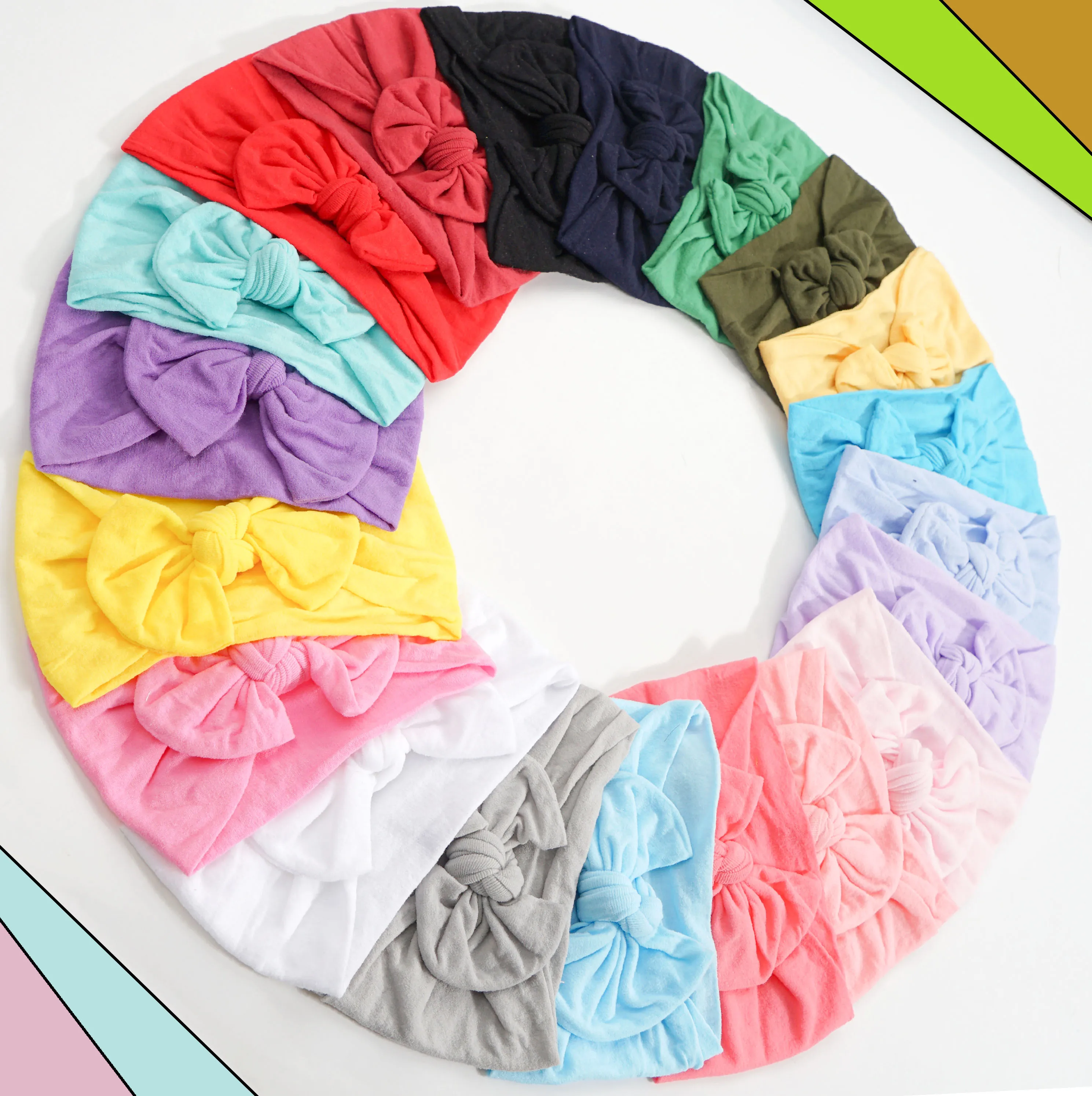 12 Colors Nylon Stretchy Soft Knot Baby Girl Headbands with Hair Bows Head Wrap For Newborn Baby Girls Infant Toddlers Kids