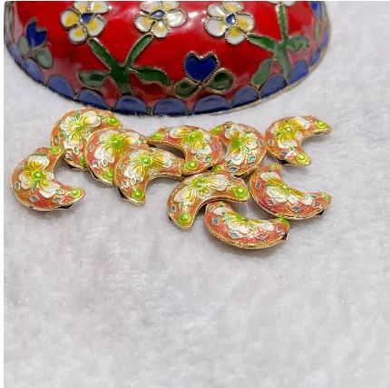 10Pcs DIY Cloisonne Enamel Filigree Moon Beads Ethnic Jewelry Making Findings Chinese Intangible Cultural Heritage