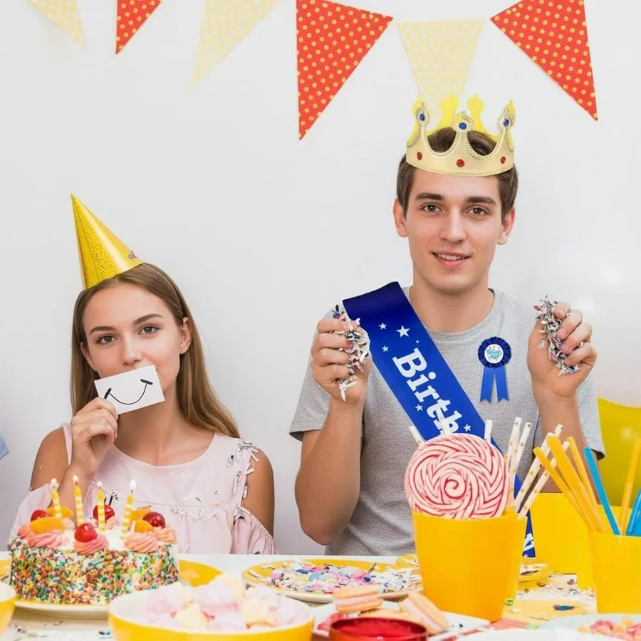 Blaue Sternenhimmel-Geburtstagsschleife, Krone, Schultergurt für den Geburtstagsjungen, Partyzubehör, Taillengürtel. – Detail 3
