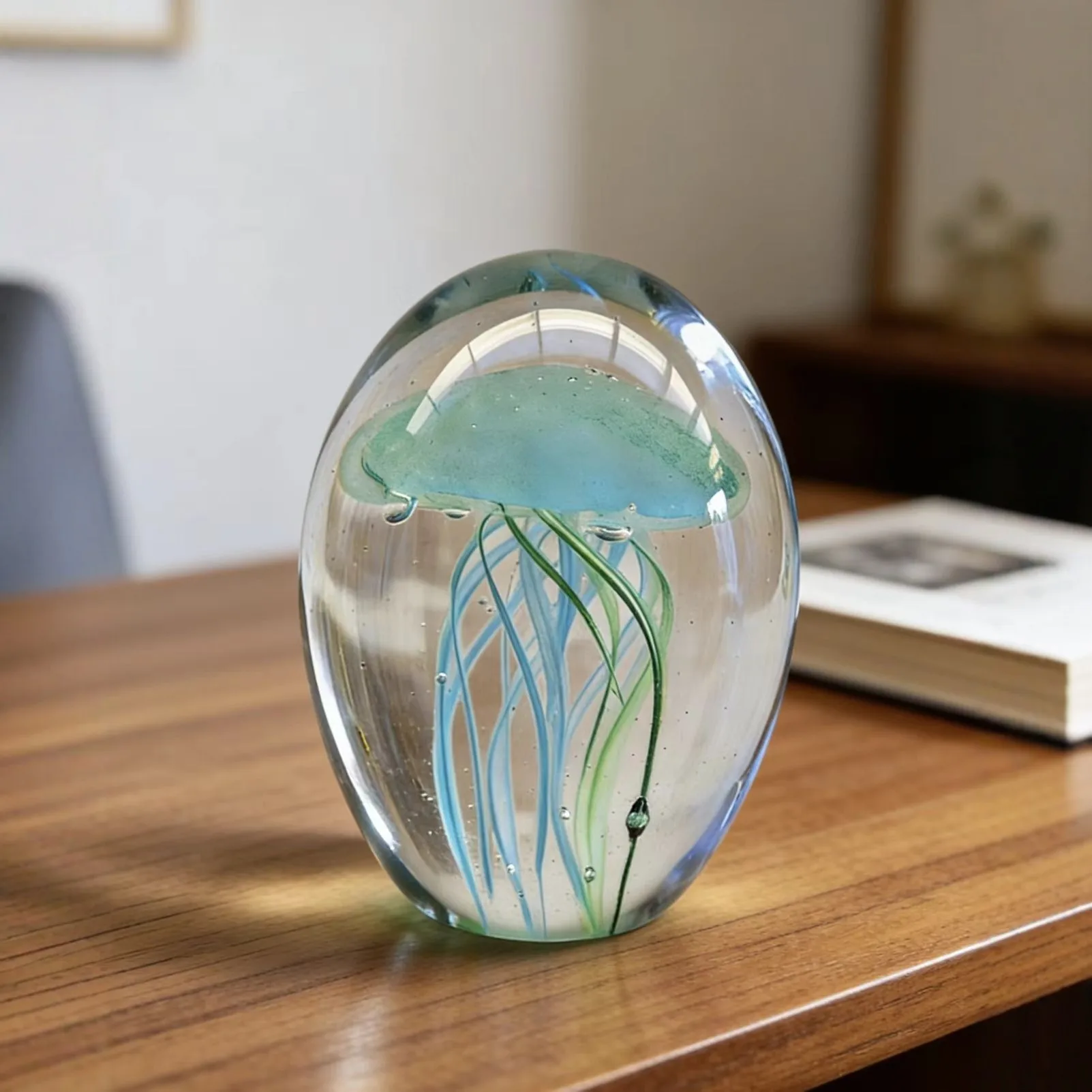 Artistic Glass Teardrop Jellyfish Ornament,Light Luxury Home Decor for Living Room Wine Cabinet ,Housewarming Gift Idea