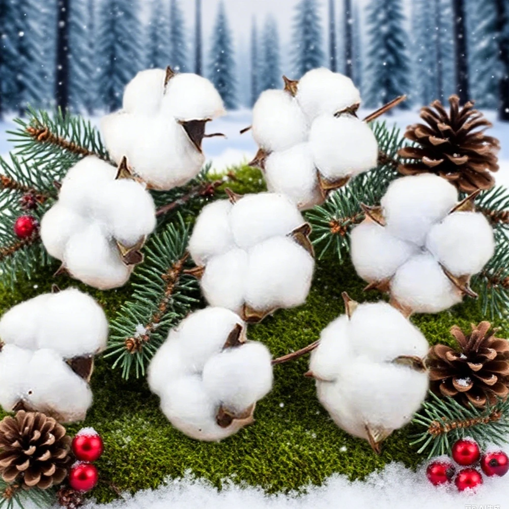 

50/100Pcs Artificial Flowers Fake Cotton Ball Christmas Tree Plants Wreaths Wedding Home Room Table Decora Photo Frame Ornaments
