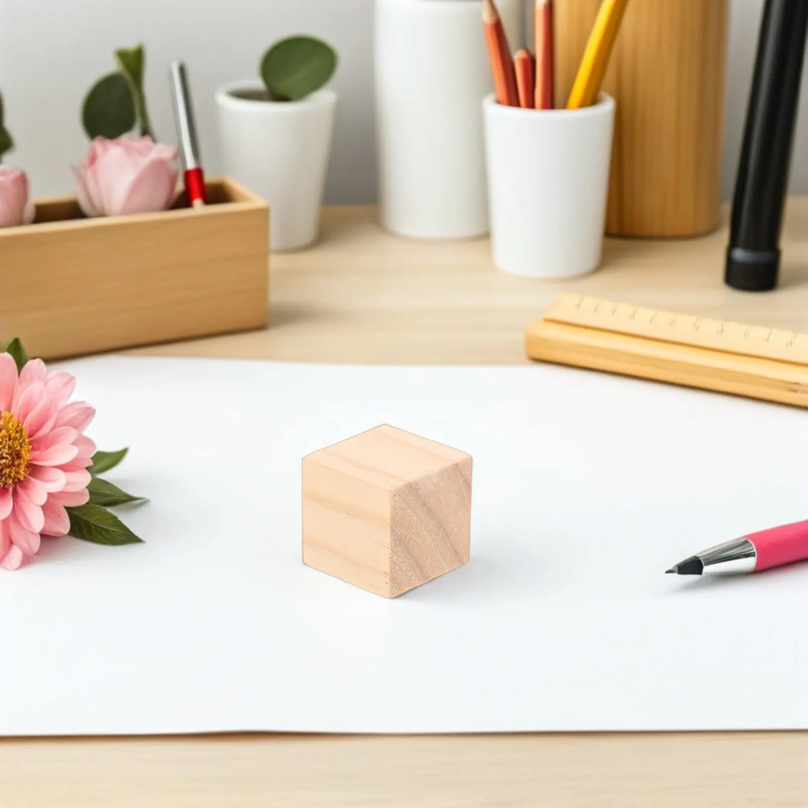 100Pcs Wooden Square Blocks Natural Wood Craft Squares for DIY Home School Office Stacking Educational Activities