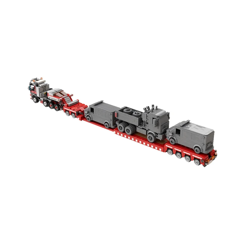 MOC 8x4 Heavy-Duty Semi-Tractor and Extendable Low Loader Building Blocks Set Specialized Oversized Transport Model Gift