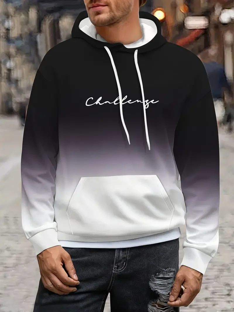 

Men's Hoodie Gradient Color Print Sweatshirts Harajuku Hooded Shirt Y2k Pullover Casual Clothes Streetwear Top Men's Clothing