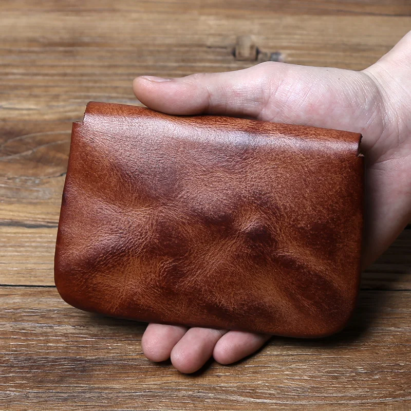 Nzpj Vintage Echt leder Herren Karten tasche Original natürliche Rindsleder Zero Wallet Damen Münz tasche Kreditkarten tasche Schlüssel tasche – Detail 4