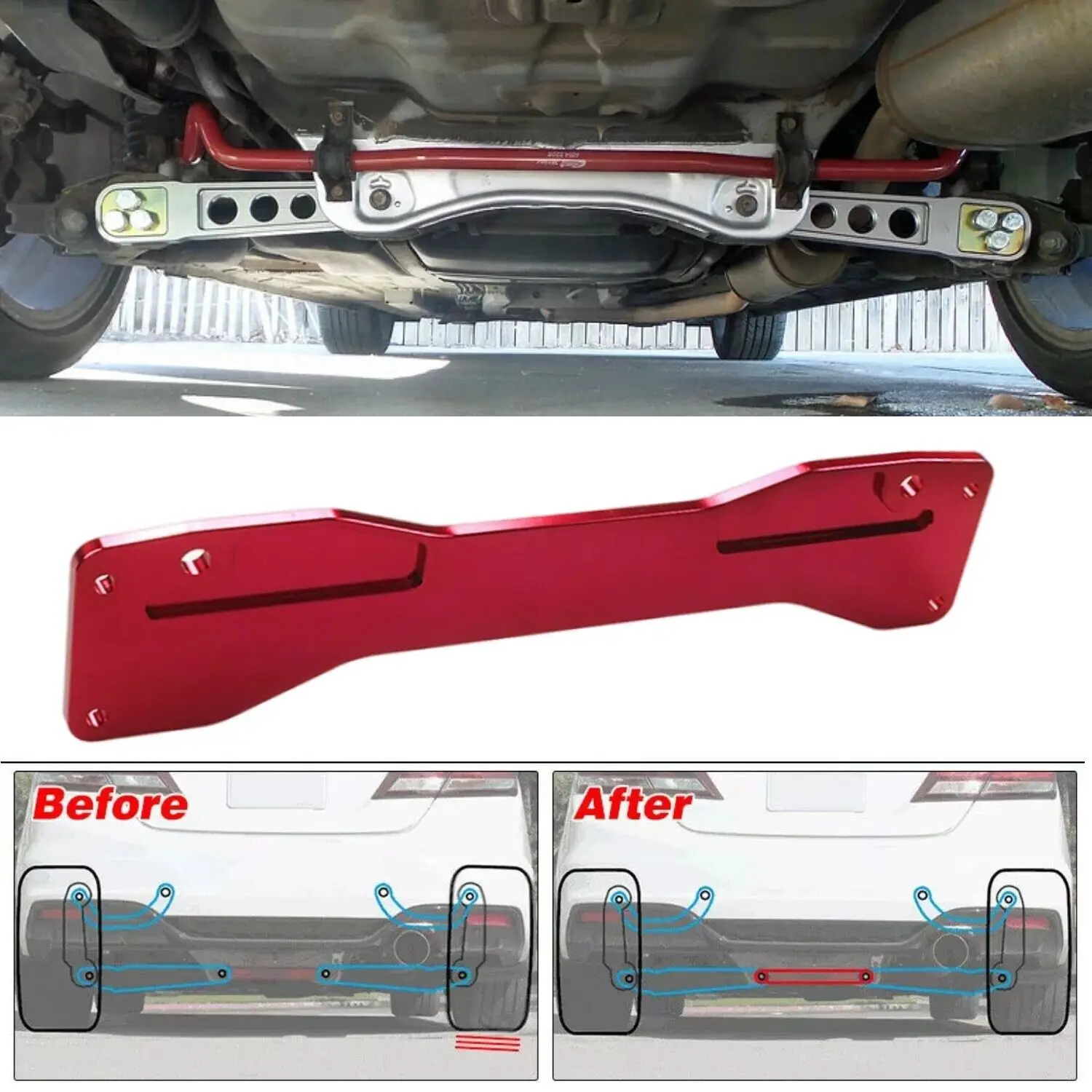 Red Aluminum Rear Low Subframe Strut Brace Plate for Civic ES EP3 01-05 Acura RSX DC5 02-06 Automobile & Components