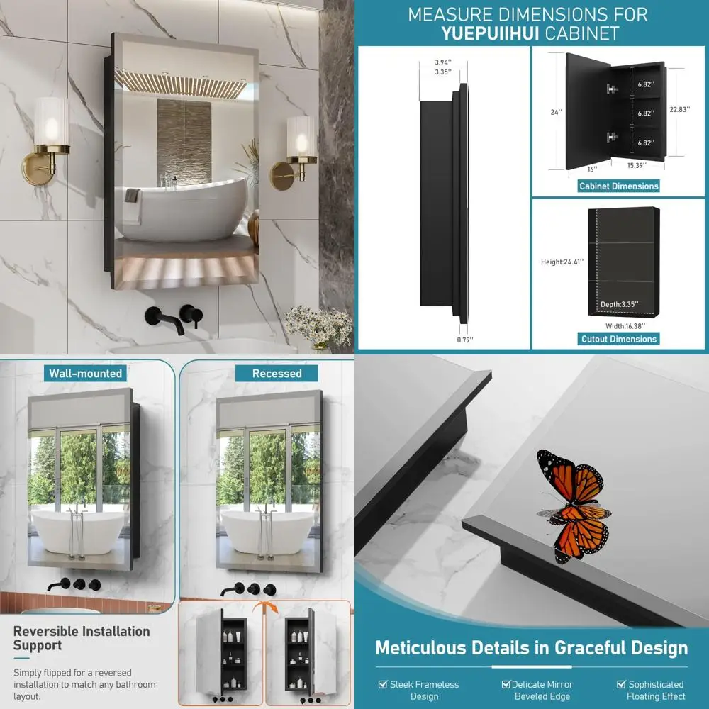 

16 by 24 Inch Recessed Medicine Cabinet with Beveled Mirror and Adjustable Shelves for Bathroom Wall