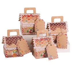 4/6/12Pcs Christmas Gingerbread House Shape Gift Boxes Santa Claus Snack Cookies Kraft Paper Box Xmas Party Candy Decorations