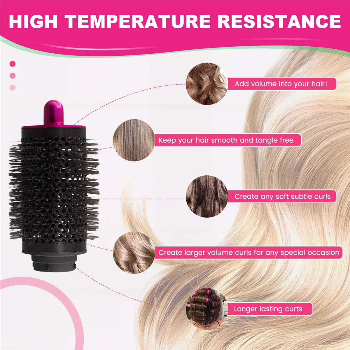 FZFZ 55MM 헤어 드라이어 윈드 후드 액세서리 실린더 빗 에어 노즐 액세서리 로즈 레드