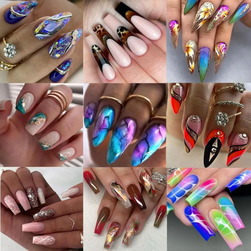 Delicate ABS Women Fake Nails Smudge Glitter Powder Long False Nails Coloured Drawing Elegant Nail Art Tools Daily Wear