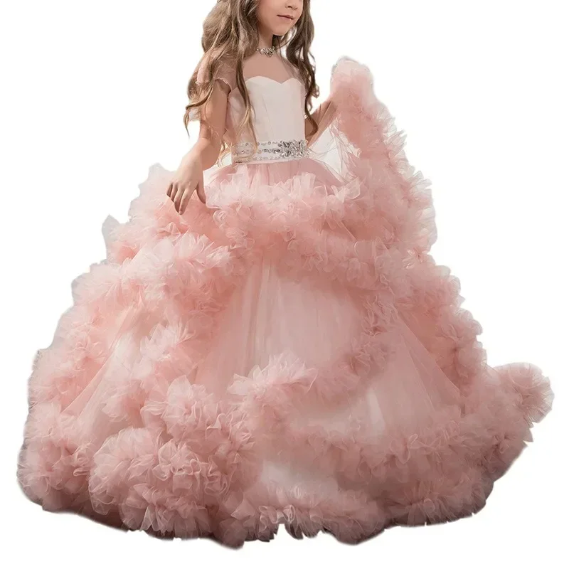 Flower Girl Dress Princess New Long Dress Girls' Puffy Summer Piano Show Performance Wedding Party Events Party Dresses