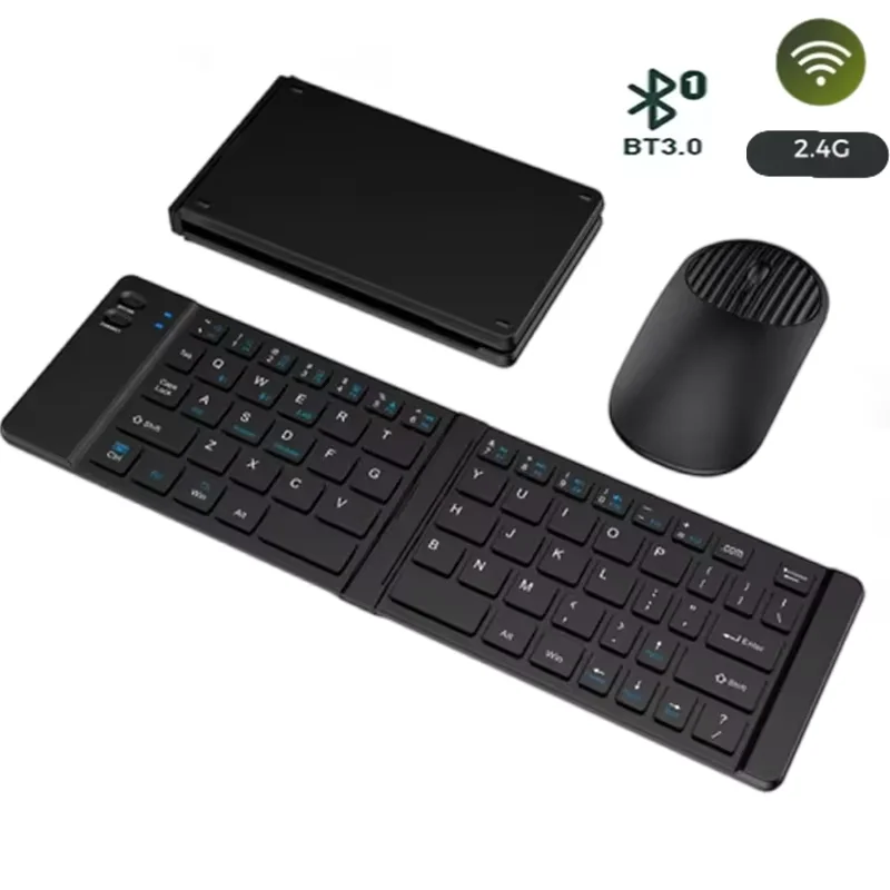 Travel-Friendly Foldable Bluetooth Keyboard And Mouse Combo 2.4G & Bluetooth Connectivity for iPad Tablets And Laptops