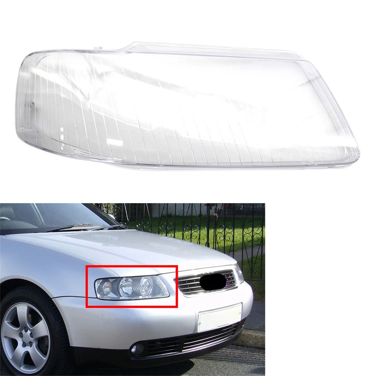 Right Car Headlight Lens Cover Head Light Lamp Shade Shell Lens Lampshade for Audi A3 2001 2002