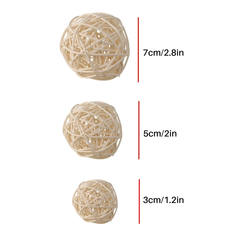 21 Pcs/Lot Mixed 3 Colors Rattan Balls Vase Fillers For Wedding Party Christmas Decoration, Assorted Three Size(3Cm/5Cm/7Cm)