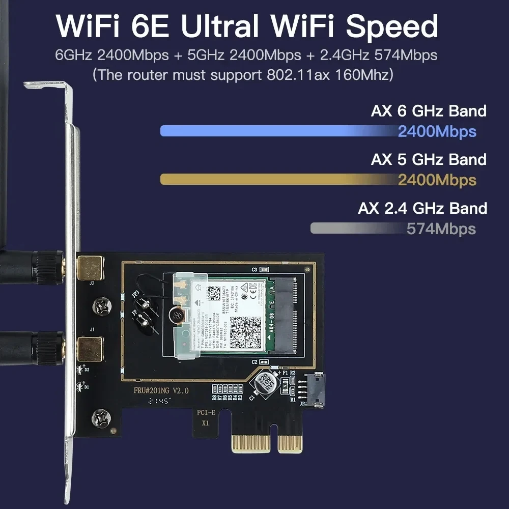 AX210 WiFi 6E M.2 to PCIe Adapter Wireless Card Tri-band 2.4G/5G/6GHz BT 5.4 with Antenna Bracket for Desktop PC Windows 10/11