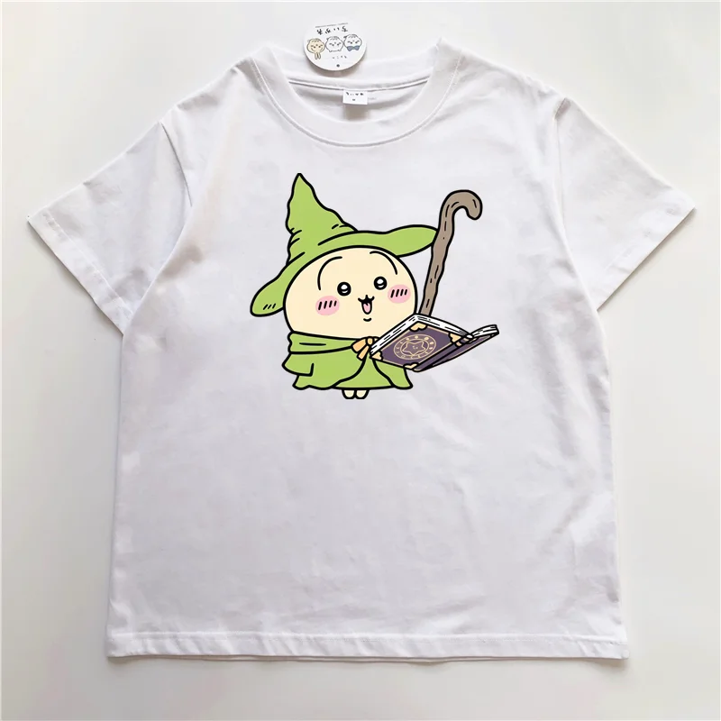 Chiikawa Inspired Wizard Graphic T-Shirt Men Women Oversized Short Sleeve Tee Black Kawaii Anime Merch Casual Streetwear Top​