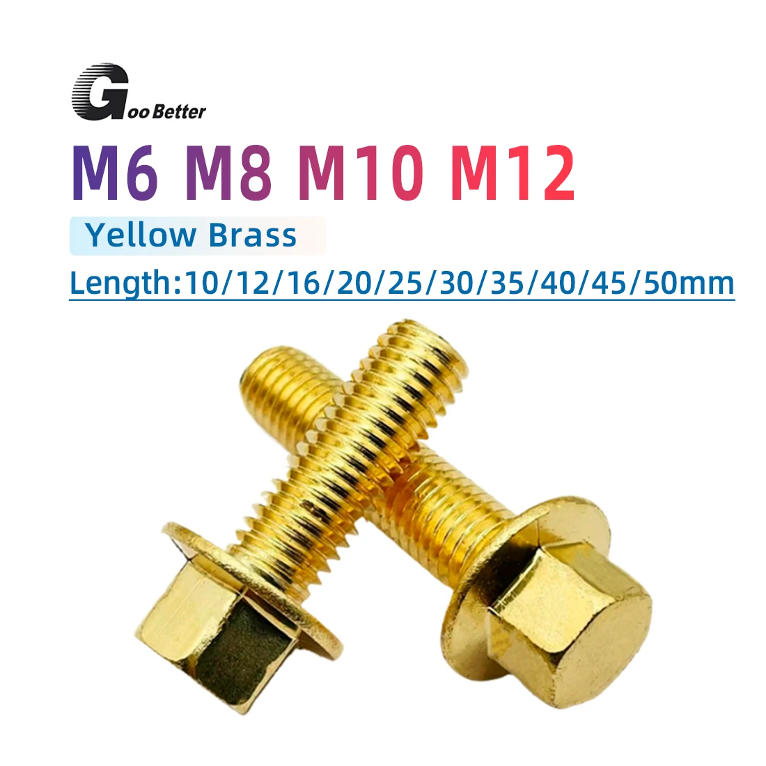 M6 M8 M10 M12 Left-Hand Hexagonal Flange Screws, Brass Flange Bolts, Hexagonal Washer Head Bolts With Serrated Edges