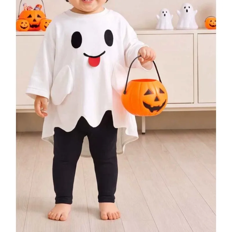 Holy Day Children's Clothing Ins Korean Version of The Little Ghost Shape Long-sleeved Top Party Loose Pullover Shape T-shirt