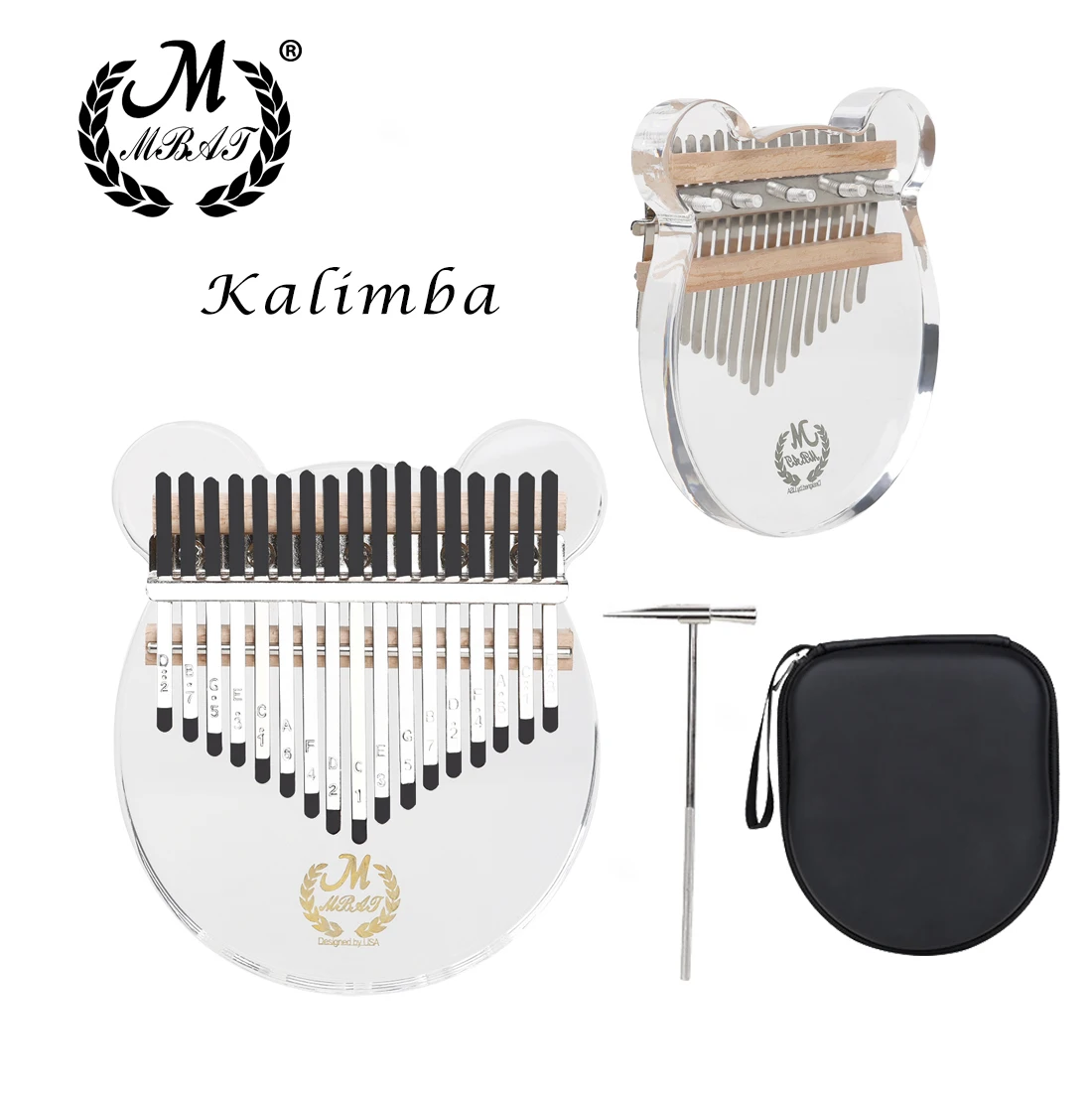 

M MBAT Kalimba17 Keys Professional Kalimba Acrylic Crystal Transparency Little Bear Thumb Piano Kalimba with Tuning Tools