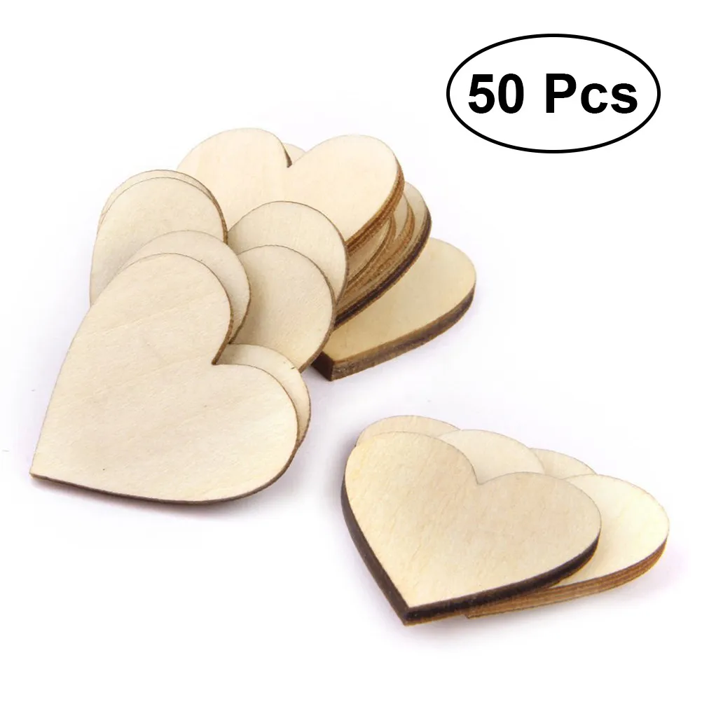 

50Pcs Wooden Love Heart Embellishments 50Mm Smooth Sanded Craft Blanks for Wedding Guestbook Decoupage Scrapbooking DIY Art