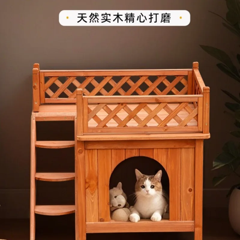 

Luxury Solid Wood Cat Villa Indoor Cat House Stylish Wooden Pet House Customizable Cat Furniture Outside Dog Nest