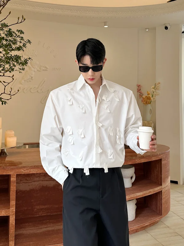 

Весна 2025: Модная мужская рубашка в корейском стиле с цветочным узором, повседневная, свободного кроя, с длинным рукавом, для молодежи