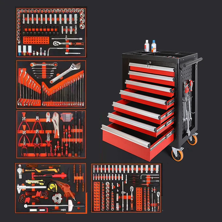 

369 Pcs Steel 7 Drawers Tool Box Roller Cabinet Workshop Garage Rolling Tool Cabinet Trolley With Tools