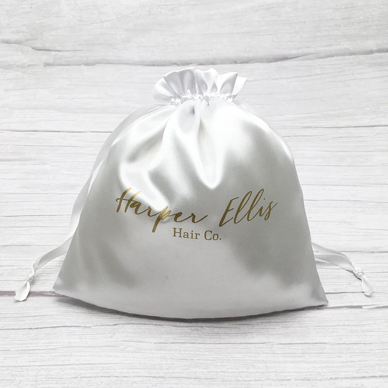 Smoothly Silk Satin Hair Bag Drawstring Pouch Wigs/Extension/Makeup/Jewelry/Wedding/Party Favors Packaging Gift Bags Custom Logo