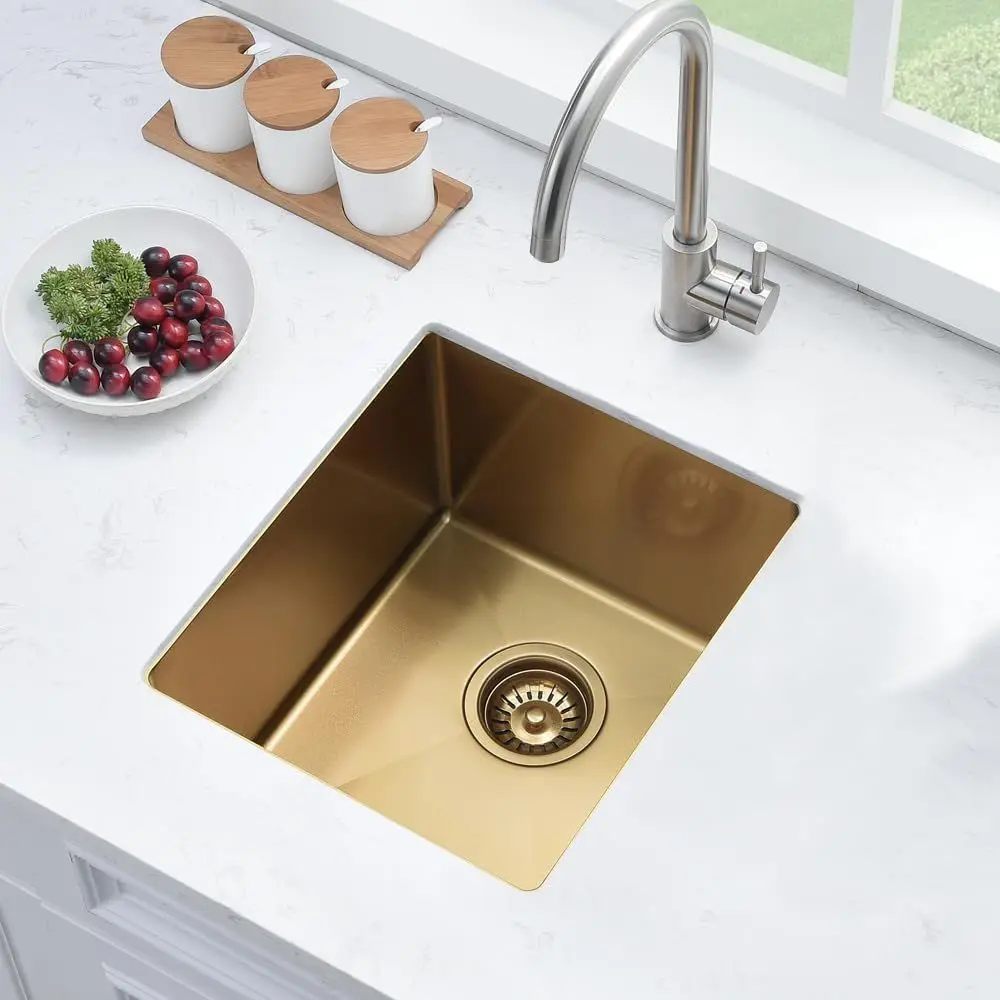 Pia de Cozinha de Aço Inoxidável de 13 x 15 Polegadas para Instalação Embutida, Cuba Única, para Pequenos Bares e Uso em RVs