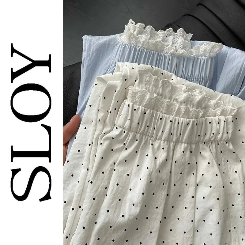 SLOY Korean Pure Desire Style Lace Lace Dot Thin Sunscreen Pants for Women in Summer High Waist Short and Age Reducing Pants