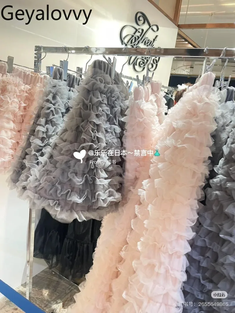 Verão novo estilo japonês doce bonito meninas em camadas bolo tule vestido versátil sem alças fora do ombro vestidos de comprimento médio