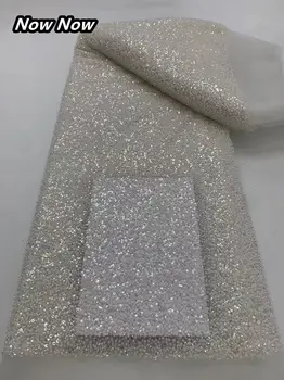 2024非洲時尚棕色網紗蕾絲布料,附亮片,奈及利亞蕾絲布料,法國薄紗珠飾蕾絲布料,5碼婚紗布料 6 最佳銷售 棕色蕾絲布料 - №3