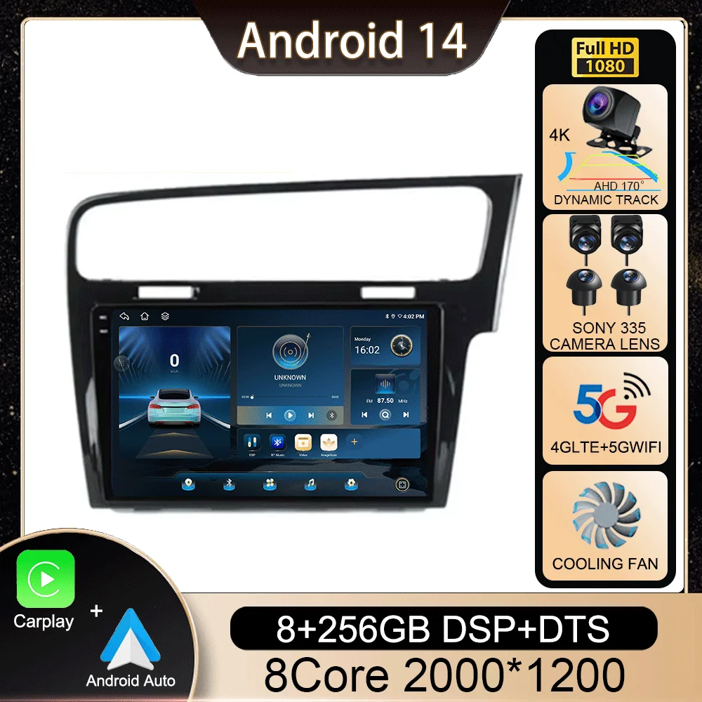 

Android 14 Carplay стерео для Volkswagen VW Golf 7 2013-2020 MK7 автомагнитола мультимедийный GPS видеоплеер навигационный головное устройство