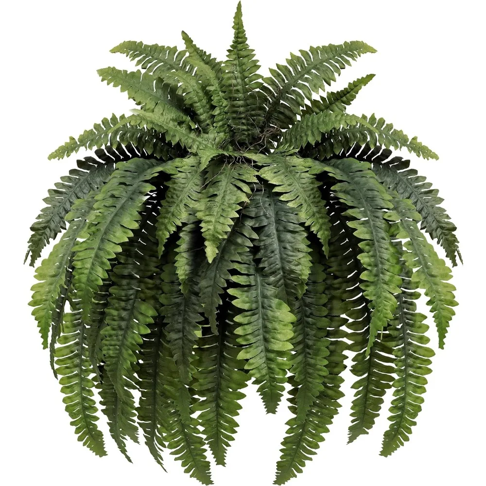 

Large Artificial Ferns for Outdoor 51" Fake Boston Fern 42 Fronds Faux Ferns Plant Silk Greenery for Indoors Home Garden Porch W