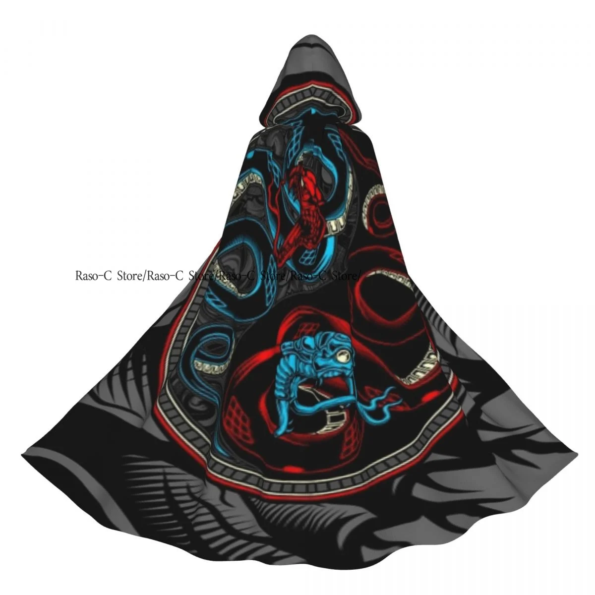 

Adult Cloak Cape Hooded Twin Snake Ying Yang Medieval Costume Witch Wicca Vampire Elf Purim Carnival Party
