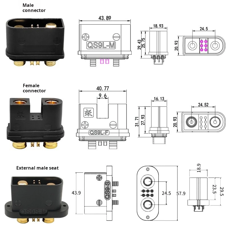 160A QS9 Anti Ignition Male Female Plug Socket Drone Power Battery Connector High Current Electric Vehicle Transfer Terminal