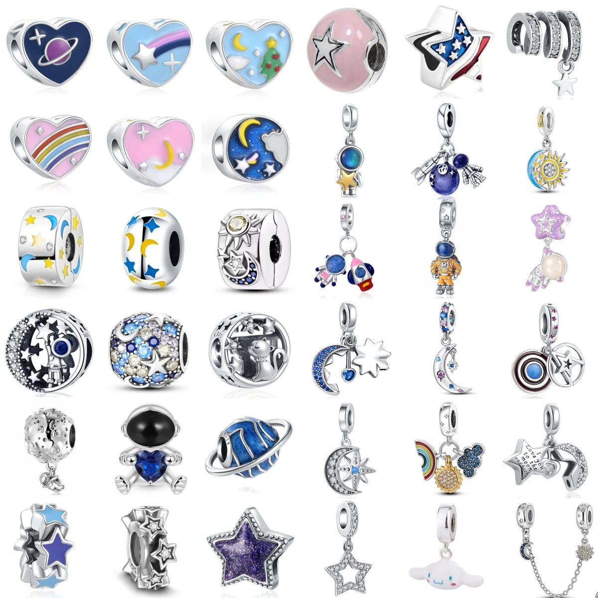 Nuevo Abalorio de plata de ley 925 compatible con pulsera Original, accesorios, joyería para mujer, serie Astral, astronauta, cohete extraterrestre