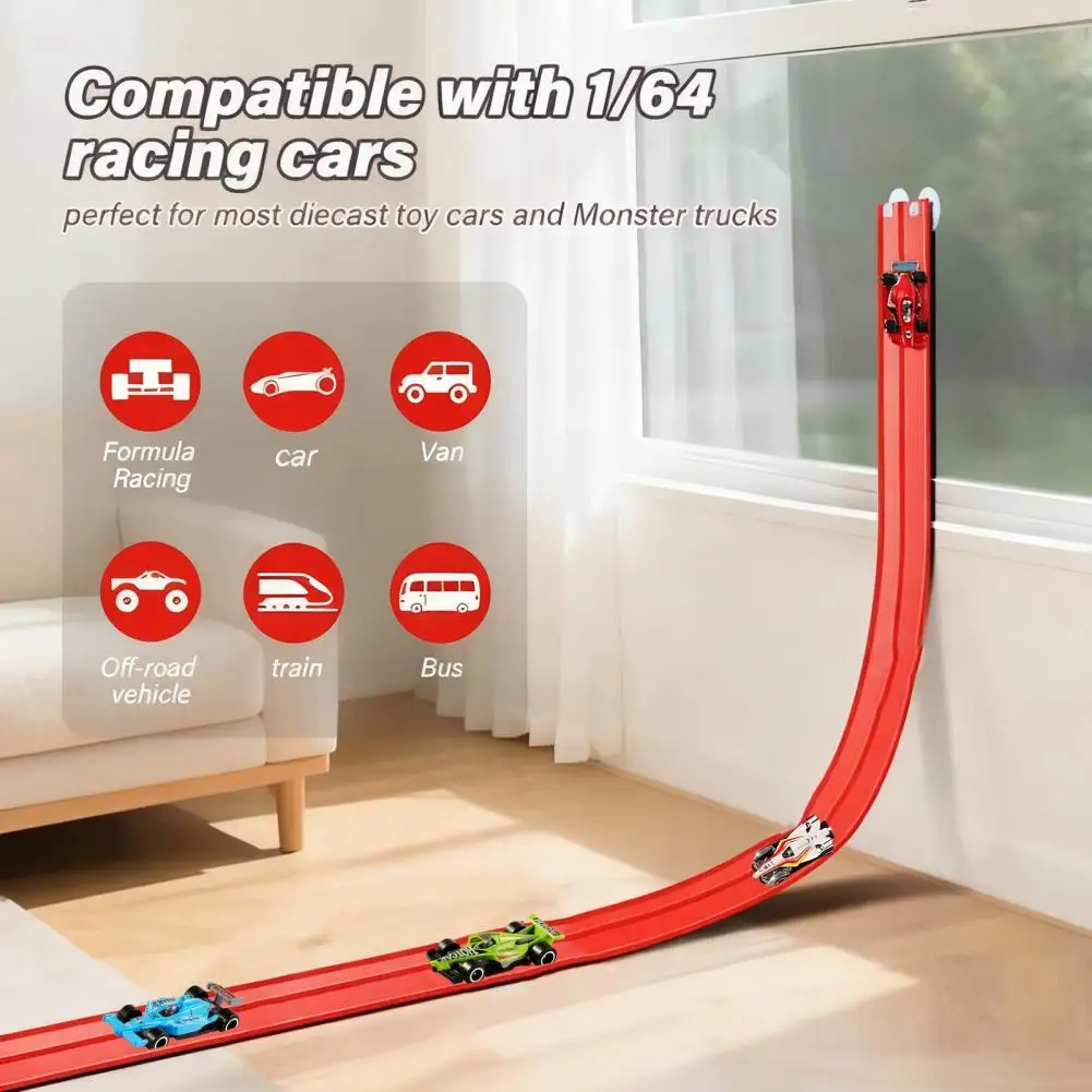 1 Set Kids Track Car Toy Kit with 8 Suction Cups Track Inertial Drive Alloy Car Connector DIY Gravities Rail Car Educational Toy