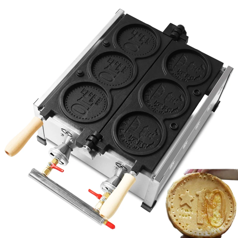 

Commerical New design 3pcs gas Gold Coin Waffle Machine Non-stick snack making machine round shape waffle make snack bakery