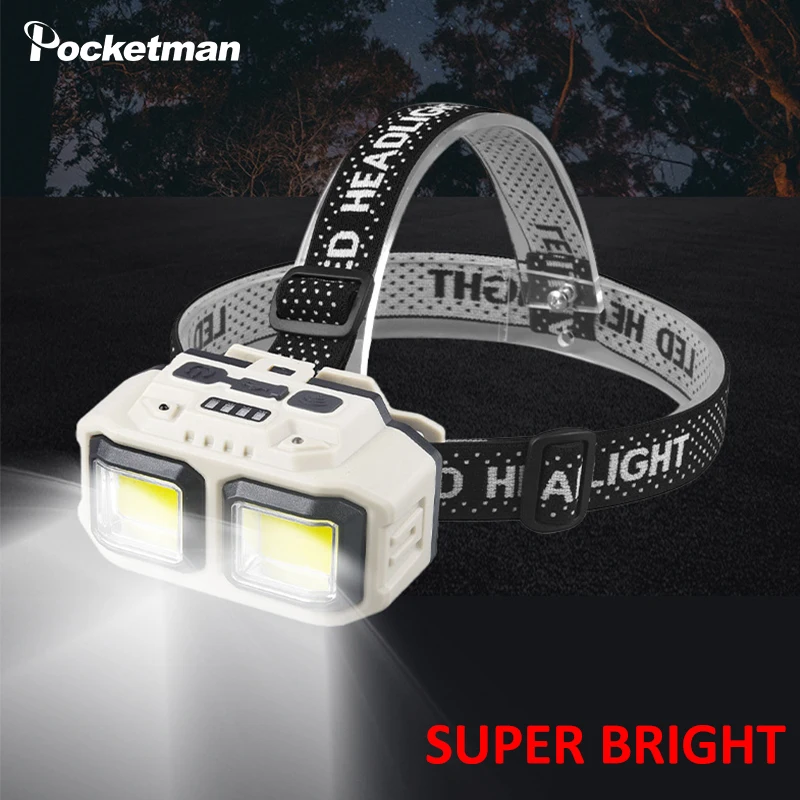 

Powerful COB LED Headlamp Type-C USB Rechargeable Headlight Built-in Battery Powered Head Lamp Waterproof Head Flashlight