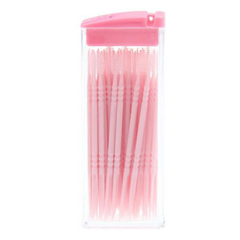 50Pcs/Box Oral Care Disposable Plastic Toothpicks With Brushes Travel Teeth Cleaning Tool Two-Head Dental Floss Toothpick Random