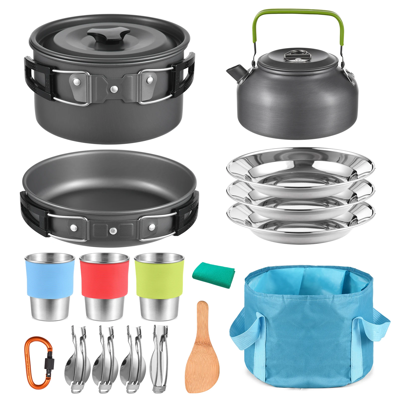 TOMSHOO 21pcs Camping Cookware Mess Kit Camping Pot and Pan Cooking Set Outdoor Camping Hiking Backpacking Survival Gear