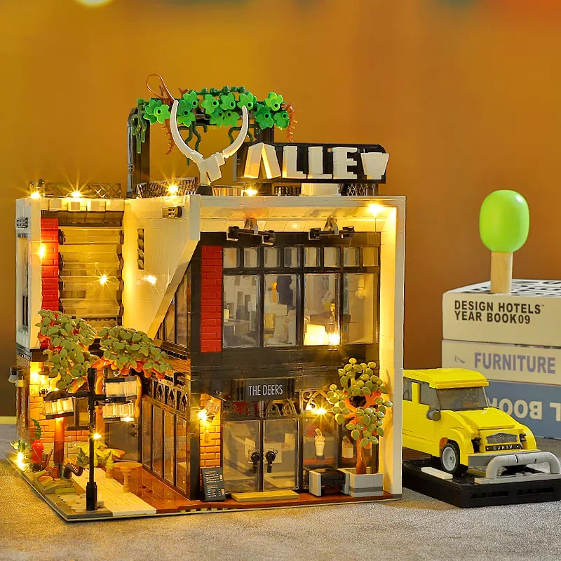 3423PCS Street View Antler Lane Cafe House Building Blocks Creative Expert Milk Tea Shop Restaurant Model Bricks Toys For Kids