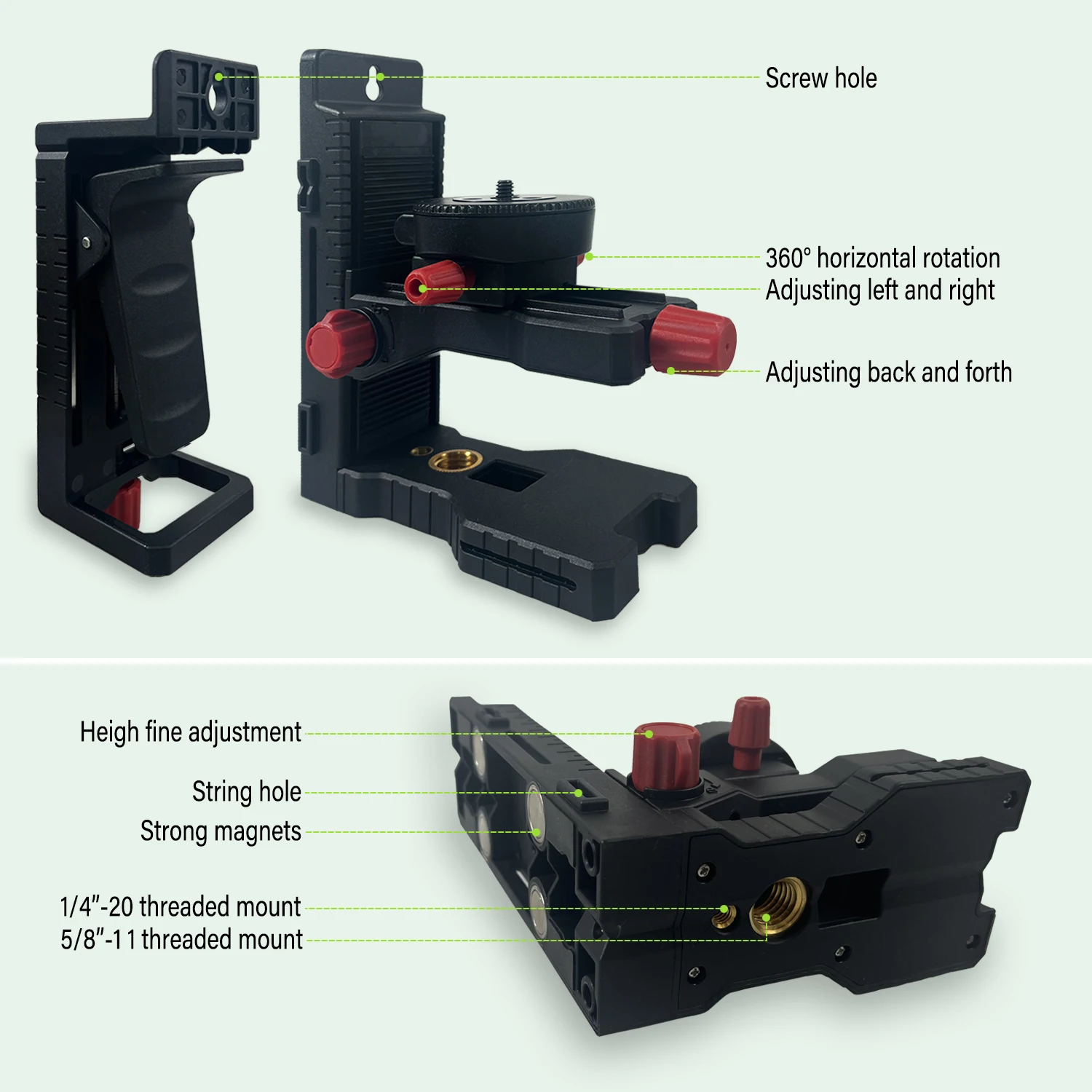 Heipoe Fine-tuning Bracket Laser Level Adapter Multifunctional Magnetic Pivoting Base with Adjustable Clip